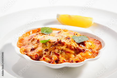 Seafood lasagna portion