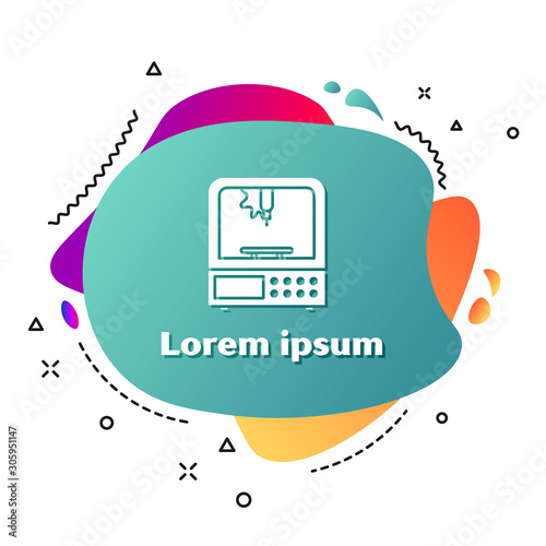 White 3D printer icon isolated on white background. Abstract banner with liquid shapes. Vector Illustration