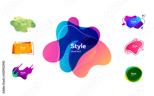 Flowing liquid forms with text sample. Dynamical colored forms. Gradient banners with flowing liquid shapes. Template for design of logo, mobile application or game. Vector illustration