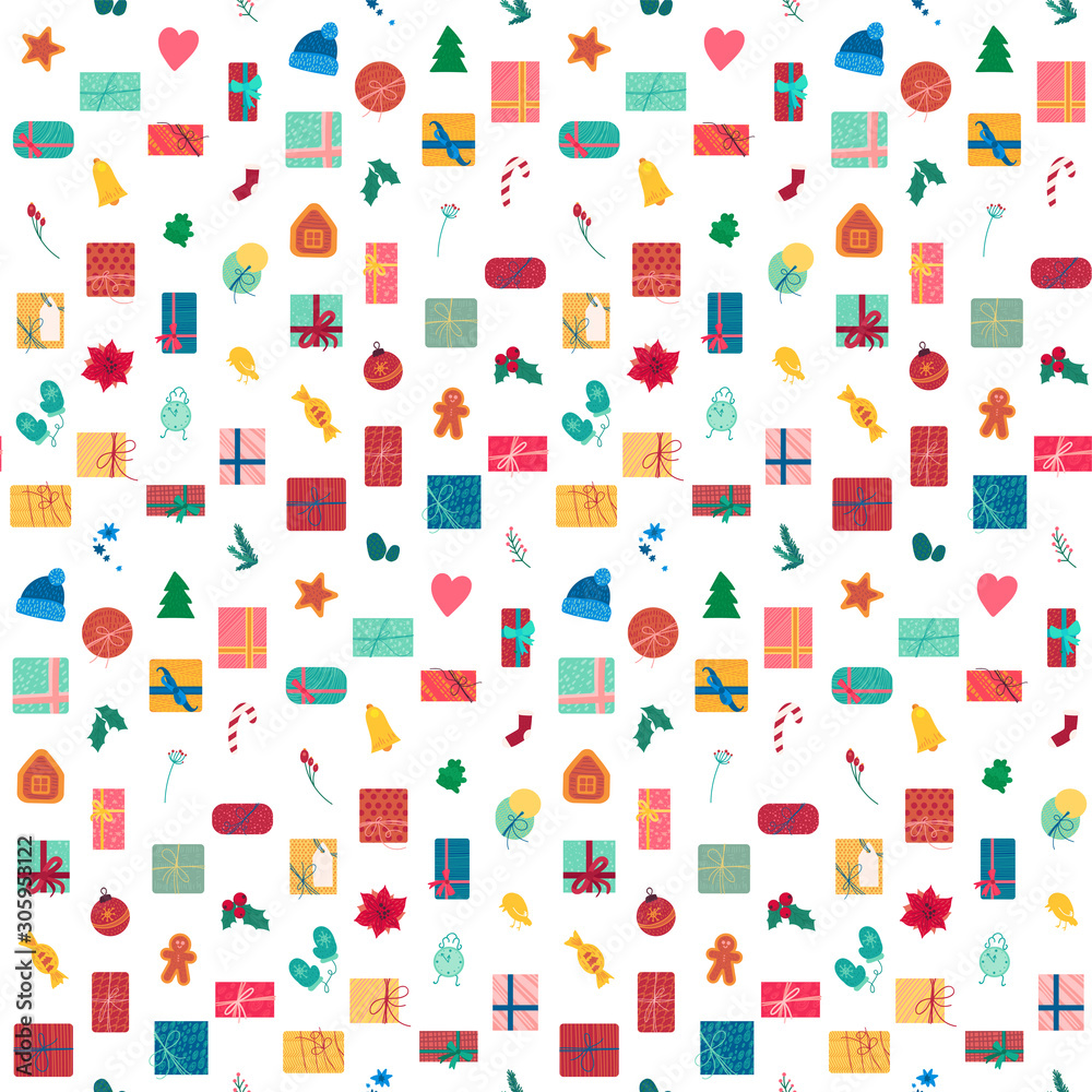 Christmas present boxes with ribbons seamless pattern Christmas present boxes with ribbons seamless pattern