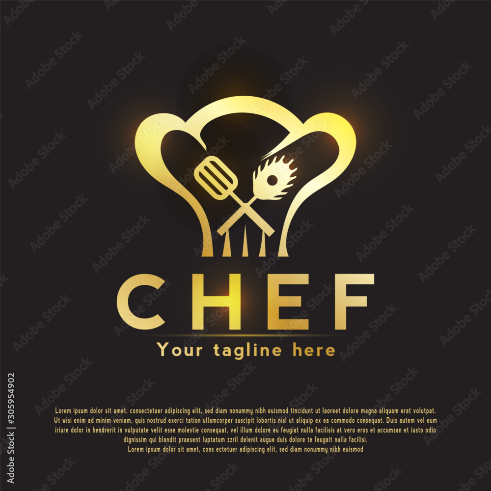 Chef logo with a fancy chef hat icon 