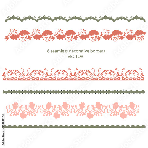 Vector seamless border with  floral, flowers in folk gzhel style. Hand drawn decor for greeting, christmas, wedding, celebrate design  Elegant lace frame.  Russian ornaments. Folk art. Textile