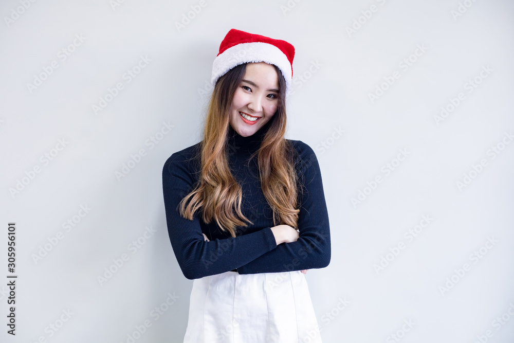 Young woman in costume Christmas on white background. Young woman in costume Christmas on white background.