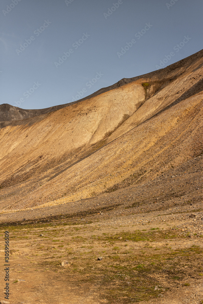 Steep slope of yellow sand mountain, gravel loaf