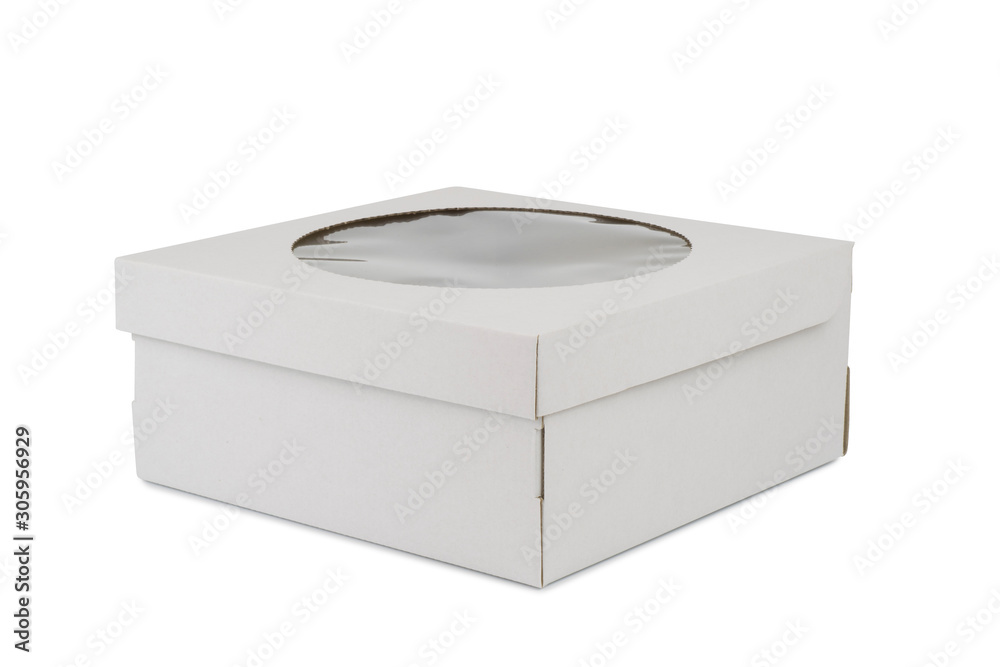 Fototapeta premium Cardboard box with a round window for a cake