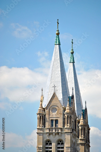 Canvas Print twin steeples of an old church