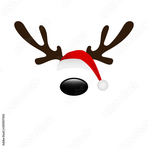 Reindeer horns and santa hat cap. Mask for christmas