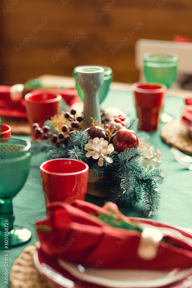 Christmas decor in kitchen. Christmas tableware. Christmas cooking utensils. Bright interior of New Year's cuisine. New Year card template. White Mint Colors Kitchen. Christmas tree in the kitchen. Christmas decor in kitchen. Christmas tableware. Christmas cooking utensils. Bright interior of New Year's cuisine. New Year card template. White Mint Colors Kitchen. Christmas tree in the kitchen.