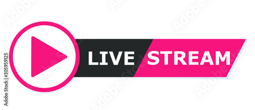 Red Live streaming logo - vector design element with play button for news and TV or online broadcasting