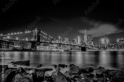 New York Skyline in Black and white from Brooklyn- Panoramic BNW Skyline