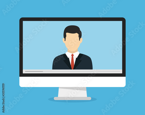 Online conferences or training. Online learning illustration or webinar. Flat vector illustration