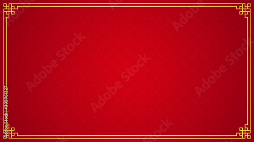 Canvas Print Oriental chinese border ornament on red background, vector illustration