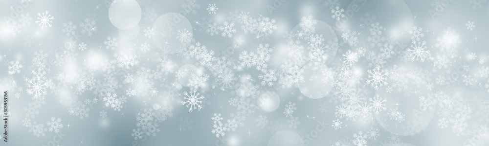 white and gray Christmas light with snowflake bokeh background, Winter backdrop wallpaper.