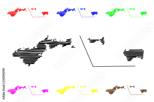 American Samoa (Unincorporated and unorganized U.S. territory, United States of America) map vector illustration, scribble sketch Western Samoa (Tutuila, Manu‘a, Rose Atoll and Swains Island) map