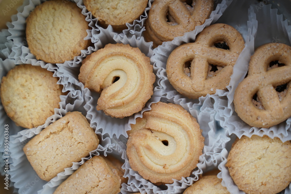 piece of butter cookies on white dish