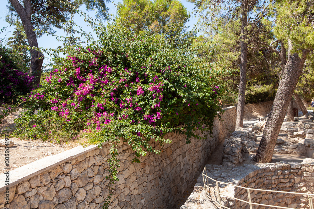 old stone wall in the garden, Athens