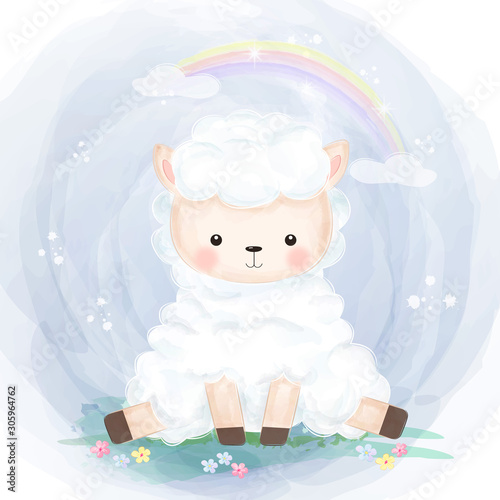 cute little lamb playing in the garden