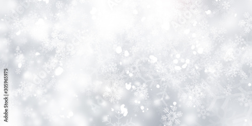 white and gray Christmas light with snowflake bokeh background, Winter backdrop wallpaper.