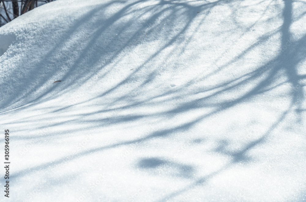 Winter snowdrift background with shadow of trees Winter snowdrift background with shadow of trees