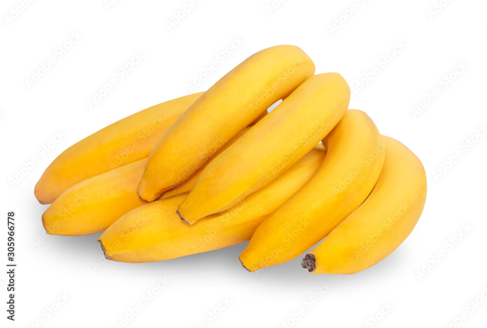 Group of bananas isolated on white background. Banana cluster. Bunch of fruits