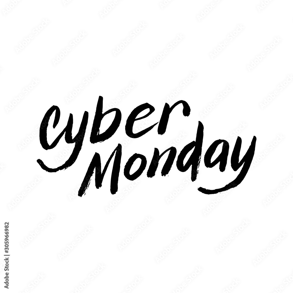 Cyber Monday text font. Special offer advertisement typography template. Brush lettering handwritten style in black. Vector eps 10.