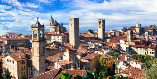 Landmarks of northern Italy - medieval Bergamo. panoramic view of old town