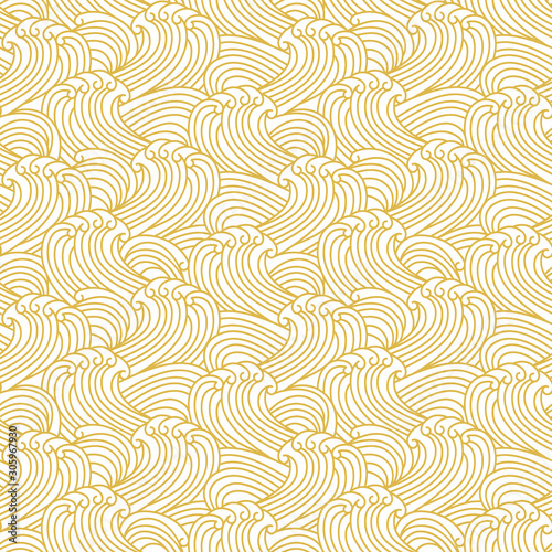 Vector seamless pattern with golden wave in Chinese style.