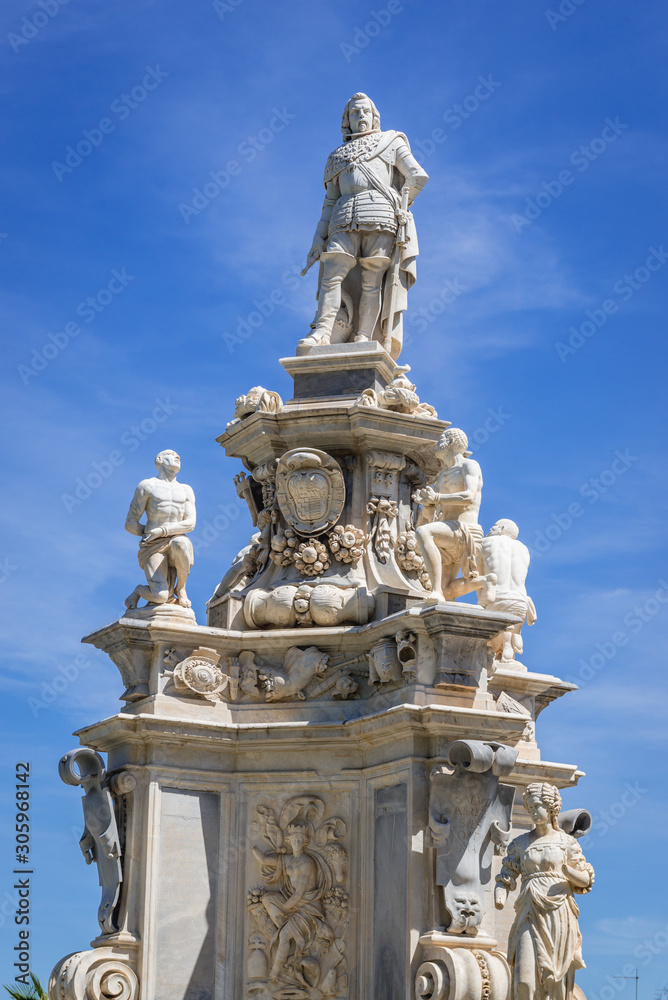 Close up on monument called Teatro Marmoreo - Marble Theater located on Parlament Square in Palermo city on Sicily Island, Italy