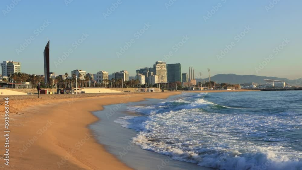 Morning on the beach of Poblenou in Barcelona, Spain Morning on the beach of Poblenou in Barcelona, Spain