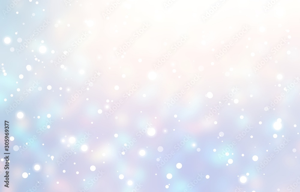 Obraz premium Empty winter magic light background. Blurred snowfall glare texture. Subtle wonderful abstract illustration. Defocused pastel blue lilac gradient. New year pattern trend.