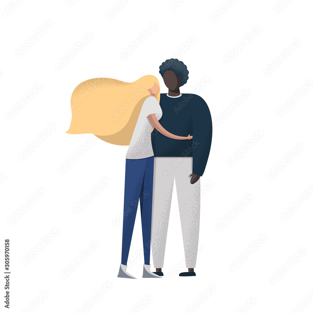 Interracial couple vector illustration. Mixed race relationship.