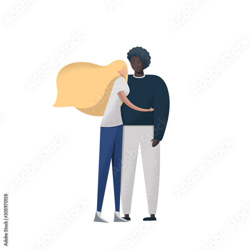 Interracial couple vector illustration. Mixed race relationship.