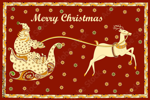 Santa in Merry Christmas holiday greeting card background in vector