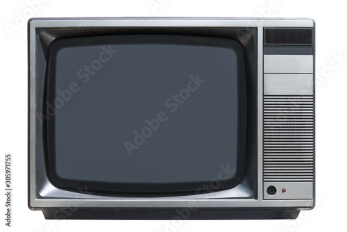 old CRT tube TV set isolated on white background