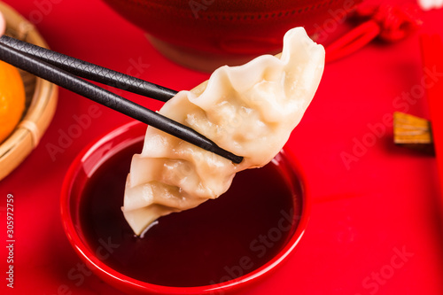 Dumplings for Chinese Spring Festival，Chinese translation: Great luck，blessing