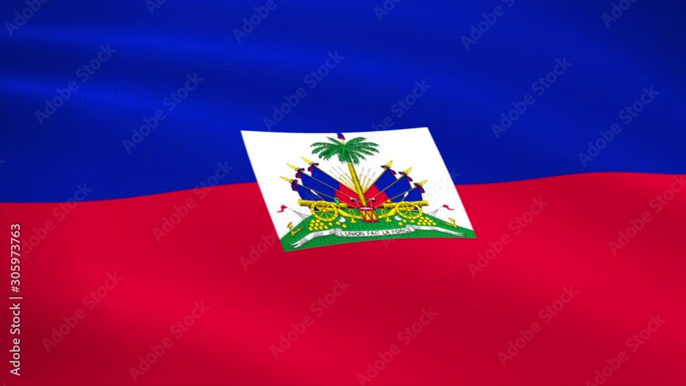 Haiti flag flying in the wind close-up Haiti flag flying in the wind close-up