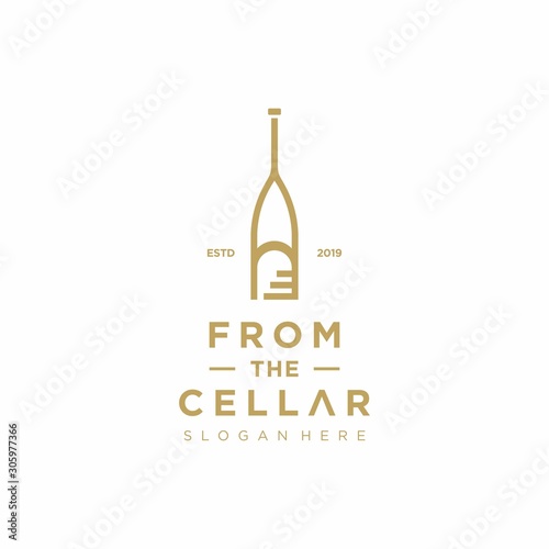 Wine cellar logo template design with three bottles. Vector illustration.