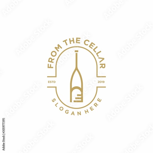 Wine cellar logo template design with three bottles. Vector illustration.