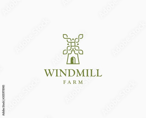 Windmill linear style logo with sweeps as a wheat ears