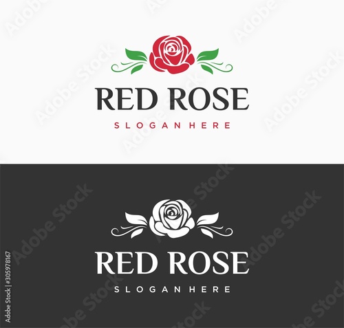Red rose logo template Vector illustration