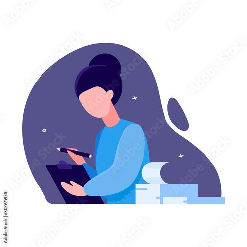 Auditor Profession Concept. A woman checks the correctness of documentation in the organization