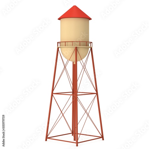 Water tower. Industrial construction with water tank. 3d render isolated on white