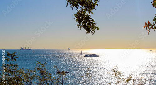 View of Marmara sea and islands at Moda beach