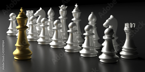 Chess king gold and silver chess set on black background. 3d illustration