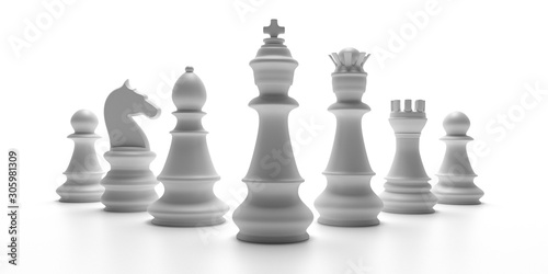 Quadro em tela Basic chess set isolated on white background. 3d illustration