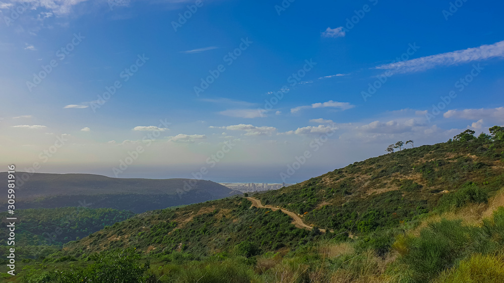 Mount Carmel in Haifa - Panoramic view. Travel to Israel in autumn and winter.