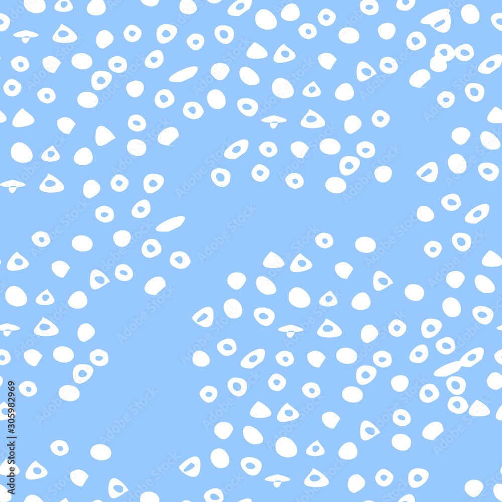 Seamless vector textured blue pattern. Abstract design with white dots. Ideal for baby fabric, fashion.