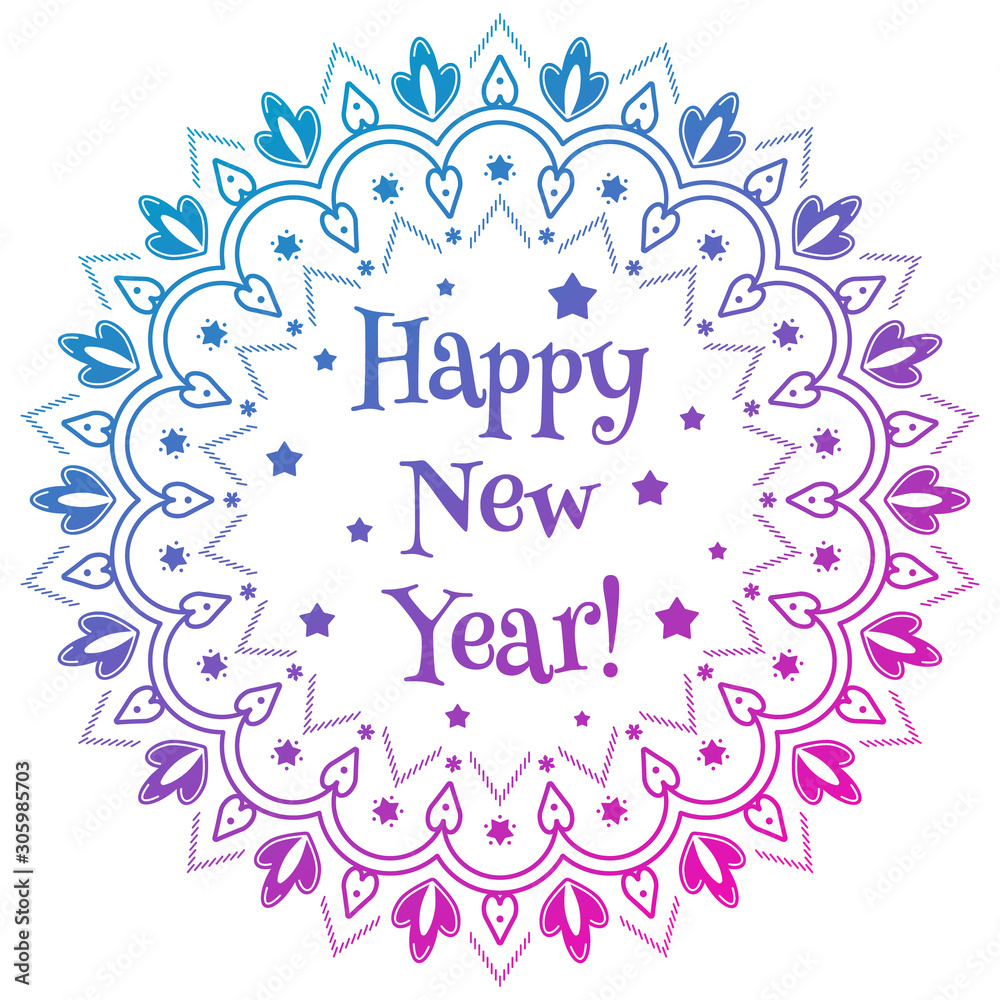 Happy new year greeting quote. New year decoration symbol. Snowflake ornament