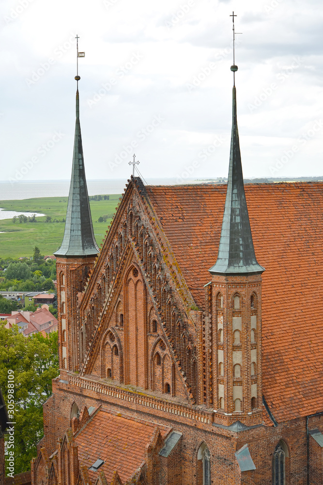 Fragment of the Cathedral of the Ascension of the Holy Virgin Mary and St. Apostle Andrei the First-Called from the height of the bird 's flight. Frombork, Poland