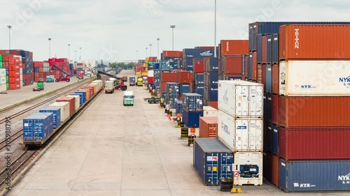 Logistics operation in railroad container yard timelapse